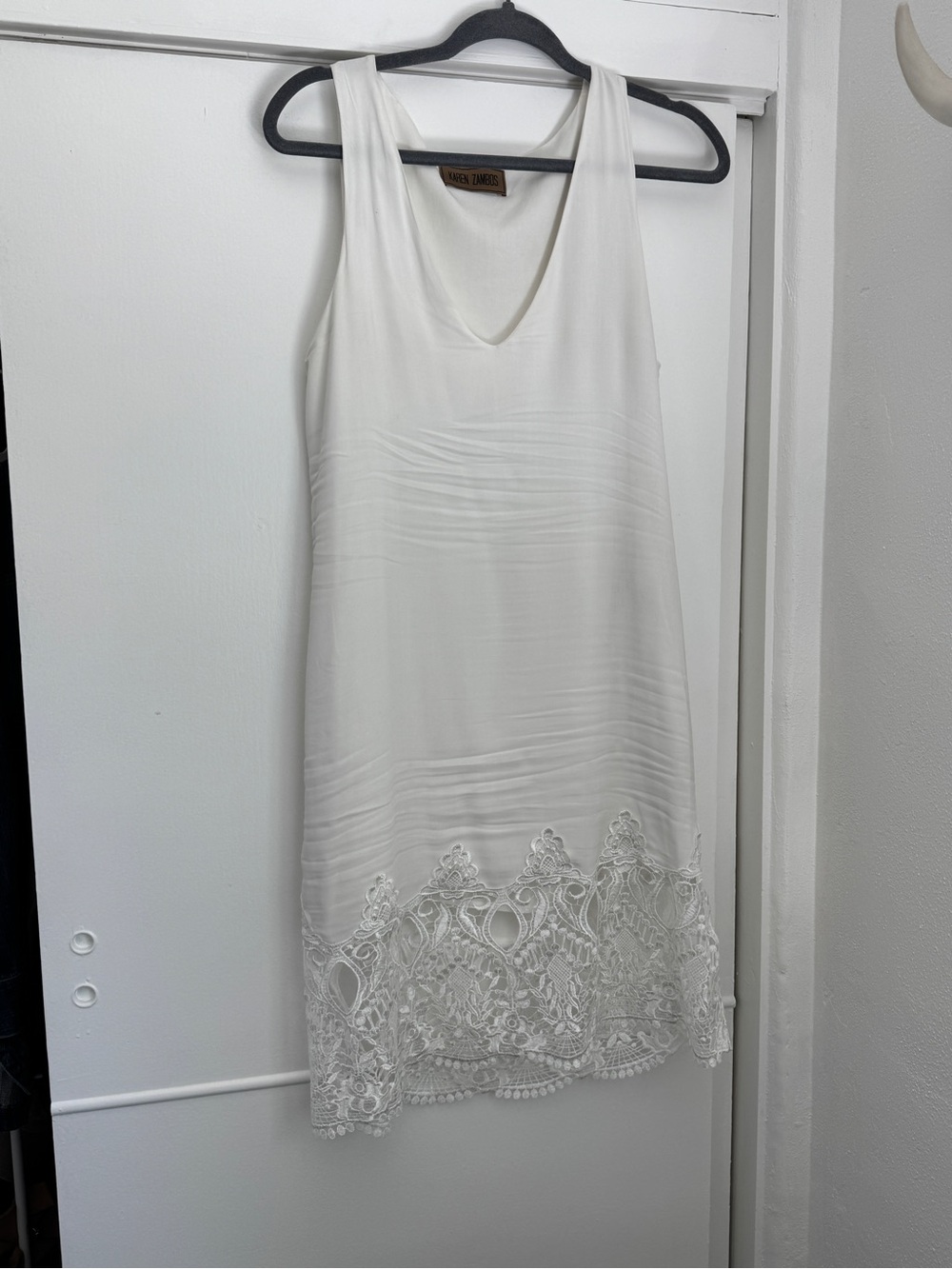 Karen Zambos Cream Lace-Hem Sleeveless Mini Dress